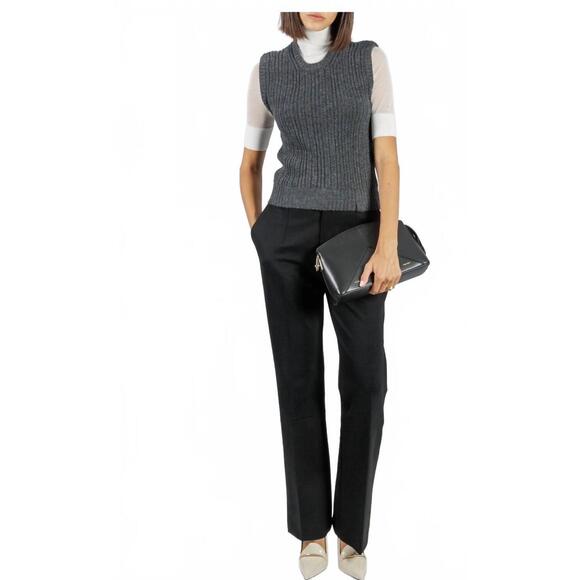 NEW VICTORIA BECKHAM mock neck double layer top in charcoal